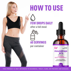 LIVORKA Moundrops Pro bottle pour—easy daily dosing.