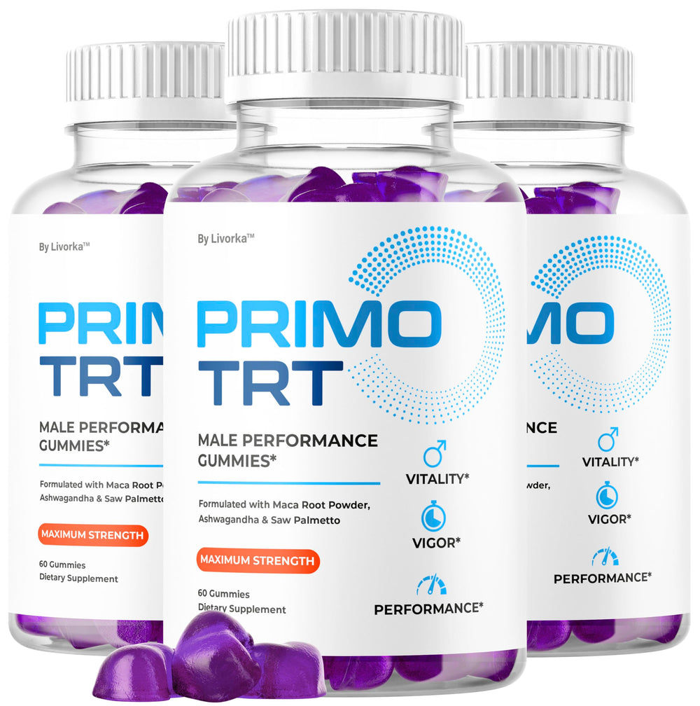 LIVORKA Primo TRT Gummies bottle shows convenient daily energy support.