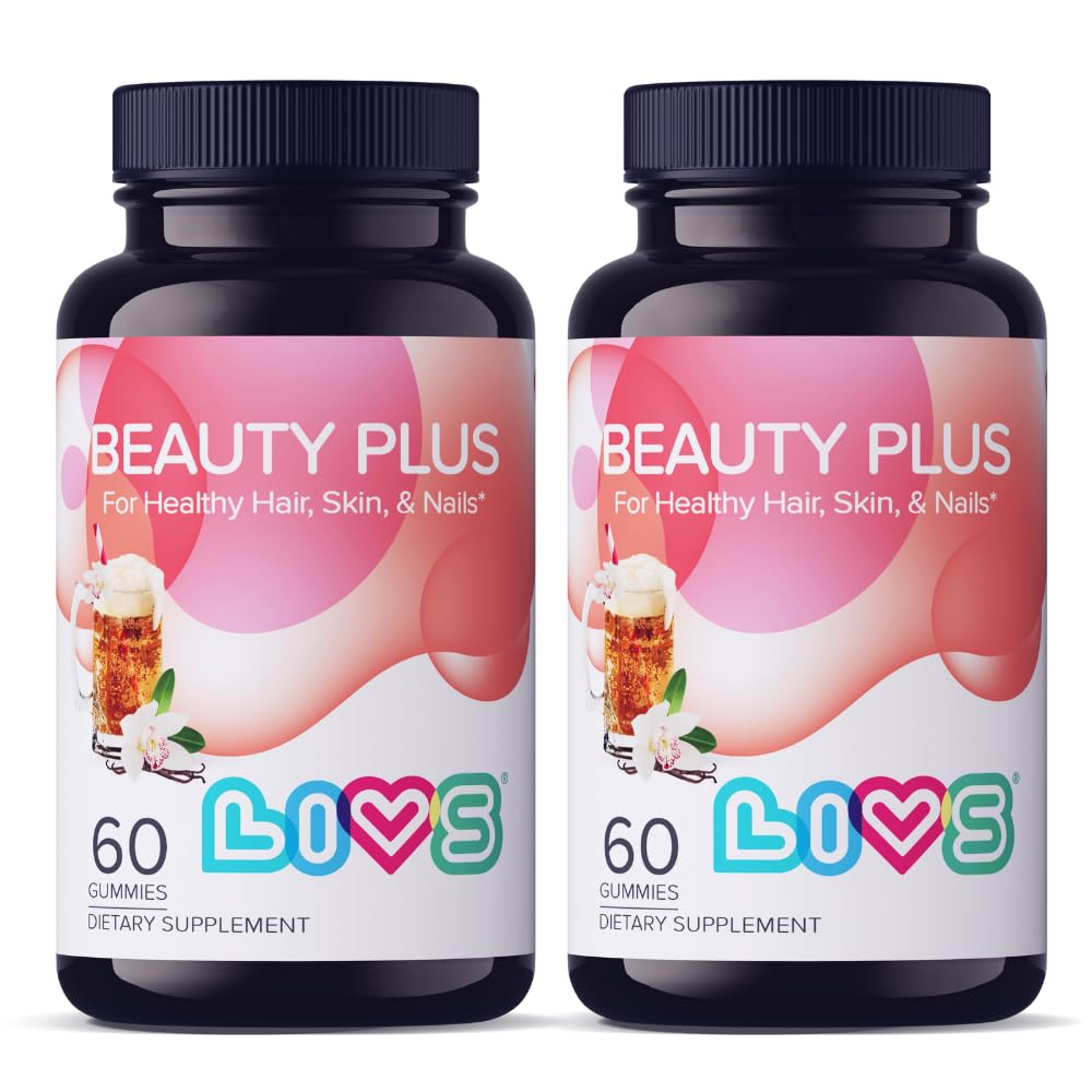 LIVS Beauty Plus gummy bottle in cream soda flavor for hair and nails