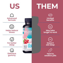 Close-up of LIVS Relax Plus Gummies texture and red berry flavor