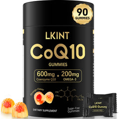 LKINT CoQ10 Gummies orange bottle for daily energy support and antioxidant-friendly routine.