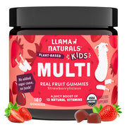 Llama Naturals Kids Multivitamin Gummies strawberry front view; daily wellness support.