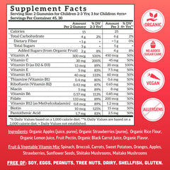 Llama Naturals organic fruit ingredients; plant-based vitamins from real fruit.