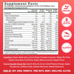 Llama Naturals real fruit and vegetable ingredients highlight whole-food vitamins.