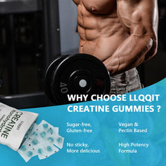 LLQQIT Creatine Monohydrate Gummies on-the-go jar shows portable workout fuel.