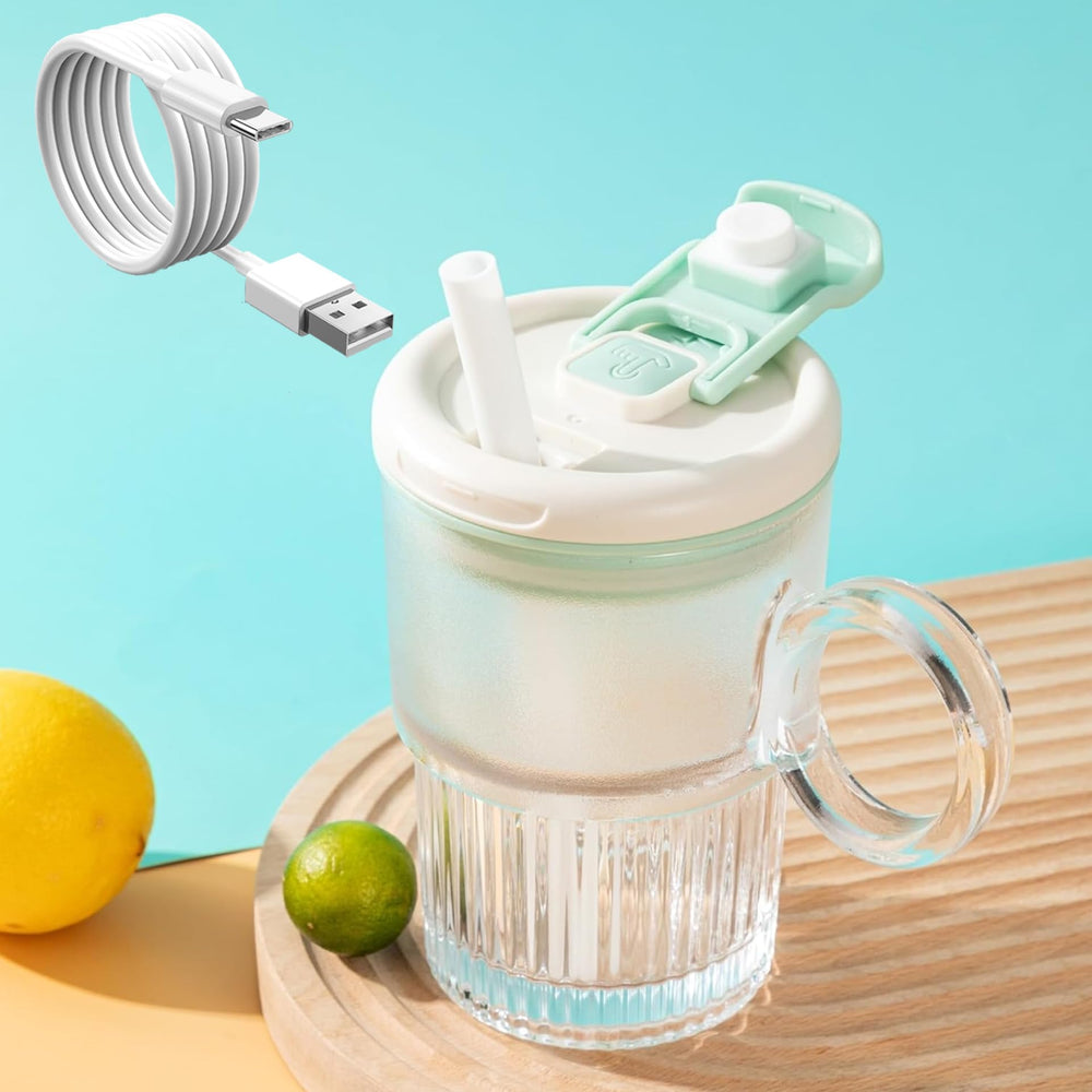 LMFUEN automatic stirring mug cyan front view for quick on-the-go beverage blending.