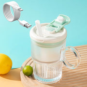 LMFUEN automatic stirring mug cyan front view for quick on-the-go beverage blending.