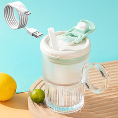 LMFUEN automatic stirring mug cyan front view for quick on-the-go beverage blending.