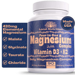 Local Nutrition Magnesium Complex bottle front showing four bioavailable magnesium forms.