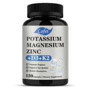 Lofei potassium magnesium zinc supplement bottle offers daily vegan capsules for wellness.