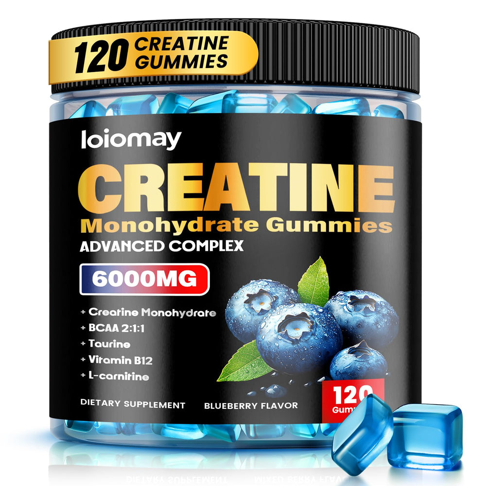 loiomay creatine monohydrate gummies blueberry bottle, vegan formula for training support