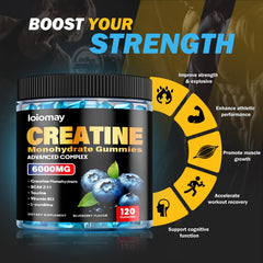 loiomay creatine gummies packaging close-up, sugar-free and convenient travel preworkout