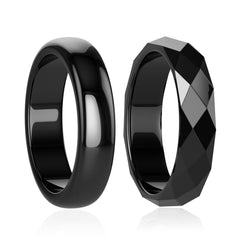 Lonage hematite ring closeup showing polished stone for grounding and daily style.