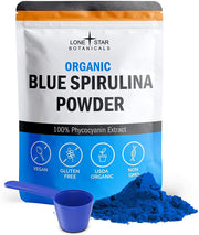 Lone Star Botanicals Blue Spirulina powder jar shows pure blue-green algae for vibrant smoothies