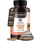 Longevity Botanicals Agarikon capsules bottle, highlighting immune support potential for daily wellness.