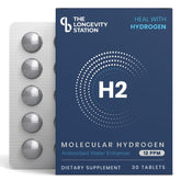 The Longevity Station hydrogen tablet dissolves quickly in water for instant hydrogen-rich hydration.