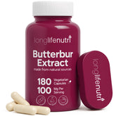 LongLifeNutri butterbur extract bottle shown for daily calm routines.