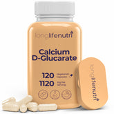 LongLifeNutri Calcium D-Glucarate bottle shown for daily detox support and balance.