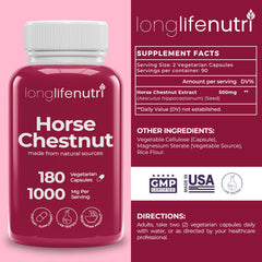 LongLifeNutri horse chestnut capsules ready for easy daily use