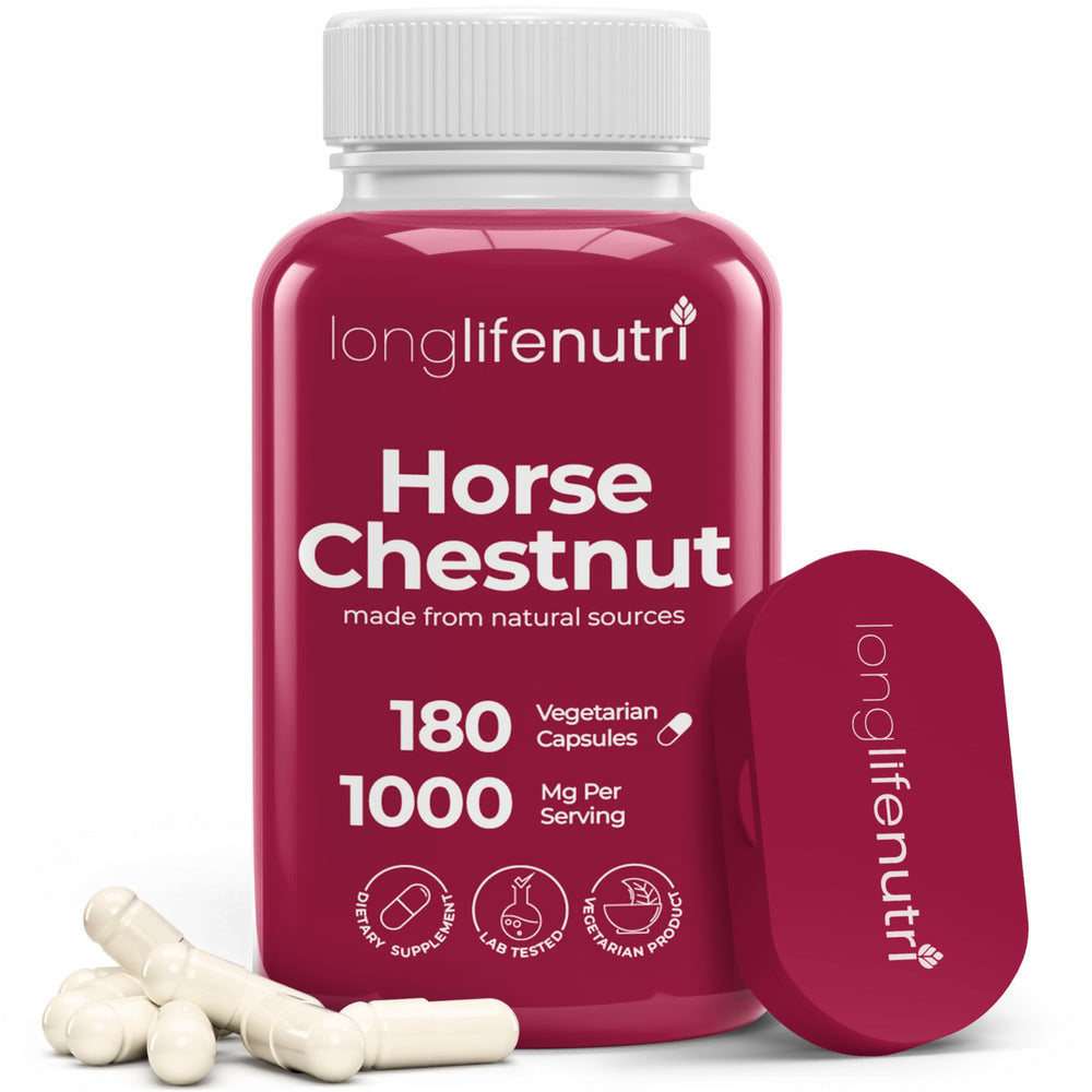 LongLifeNutri horse chestnut extract bottle with 500mg capsules for daily wellness