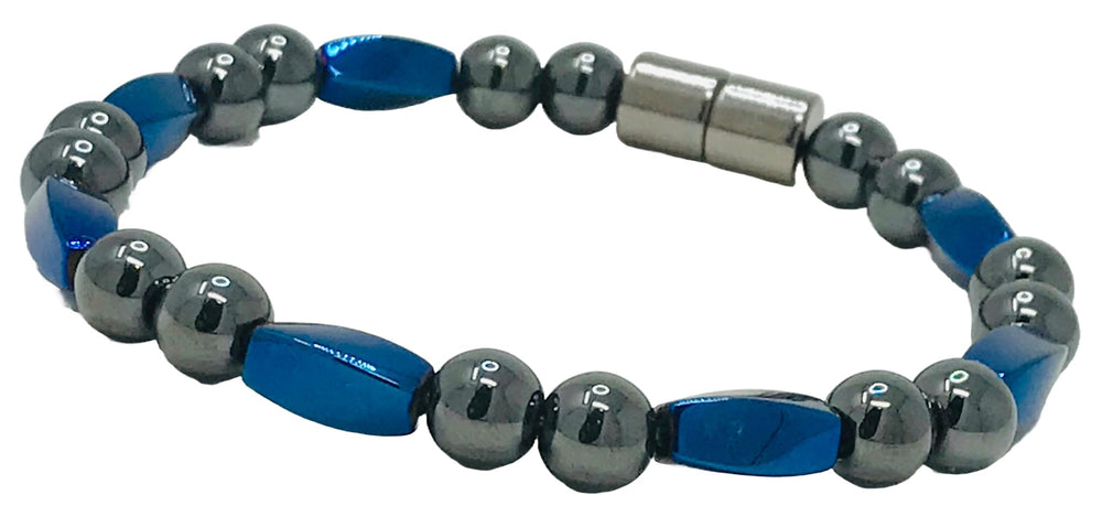 Powerful magnet beads close-up on the Look Sharp bracelet for potential relaxation support.