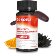 Losoki Iron Bisglycinate 20 mg bottle with high-absorption formula.