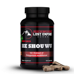 Lost Empire Herbs He Shou Wu capsules bottle front for daily vitality support.