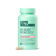 Love Wellness Big Brain Probiotics botella: apoyo cognitivo suave para el día.