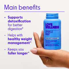 Love Wellness Digestive enzymes capsules closeup suggesting after-meal support and nutrient breakdown.