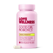 Love Wellness Good Girl Probiotics bottle front signaling daily vaginal health support