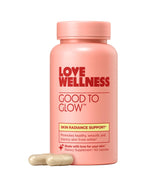 Love Wellness Good to Glow bottle pour shows antioxidant skin support with daily collagen benefits