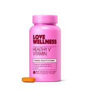 Love Wellness Healthy V Vitamin bottle front view for daily female health and balance.