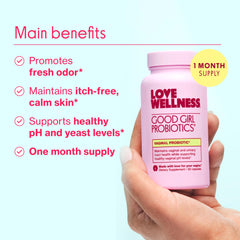 Love Wellness Healthy V Vitamin bottle highlighting natural ingredients