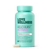 Love Wellness Hello Burn Activate bottle close-up for daily visceral fat support.
