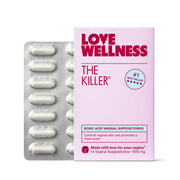 Love Wellness The Killer boric acid suppositories pack supports pH balance and yeast health.