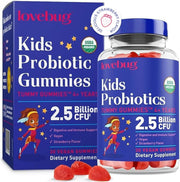 LOVEBUG Kids Probiotic Gummies strawberry jar supports daily digestive balance.