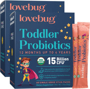LOVEBUG Kids Probiotic Powder packaging for easy daily toddler use.