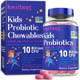 LOVEBUG Kids Probiotics bottle close-up showing a shelf-stable berry supplement for daily gut balance