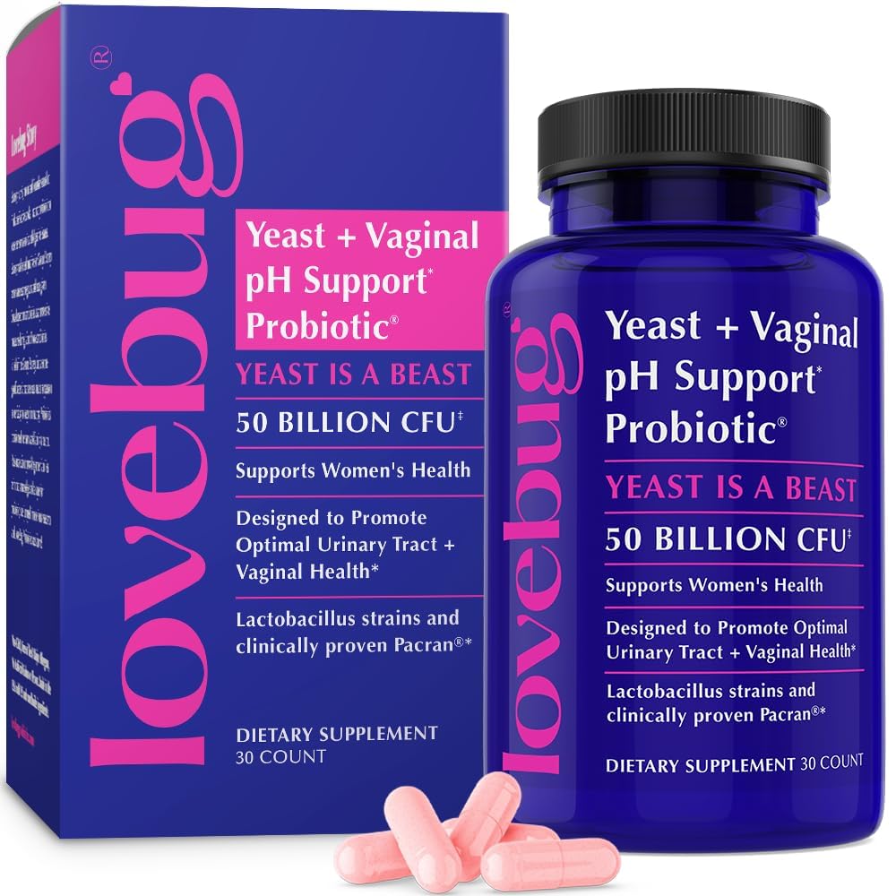 Lovebug Probiotics bottle with capsules boosting vaginal health and urinary comfort