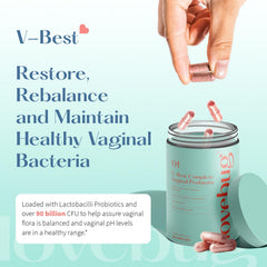 LoveBug V-Best bottle back label outlines 90B CFU across strains for vaginal balance