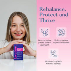 Diagram on Lovebug packaging hinting at gut and vaginal microbiome balance