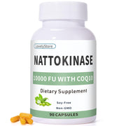 LovelyStore nattokinase bottle label highlighting potency and CoQ10