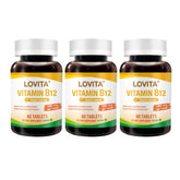 LOVITA B12 sustained-release bottle closeup for steady daytime energy support.