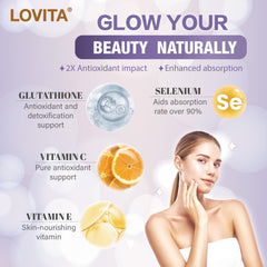 Close-up of Lovita Glutathione Complex vegetarian tablets for daily antioxidant support.