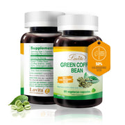 Lovita green coffee bottle close-up; supports daily energy.