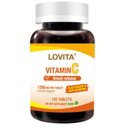 Lovita Vitamin C 1000mg bottle with rosehip and citrus bioflavonoids for daily immune support.