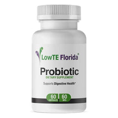 LowTE Florida Probiotic Supplement bottle promoting daily digestive comfort.