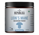 LRLA Superfoods Lion’s Mane powder canister close-up highlighting clean energy option