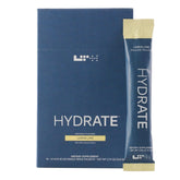 LTH Hydrate lemon lime powder packet dissolving in water for refreshing hydration