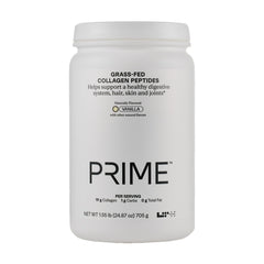 LTH Prime Collagen vanilla powder tub close-up for daily wellness.
